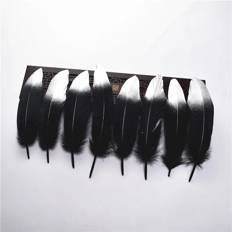Black Silver Окунутых золотых и серебряных гусиных перьев 10 шт-100 шт/Партия 15-20 см DIY декоративные перья для Свадебные украшения своими руками сантехника - Цвет: Black Silver