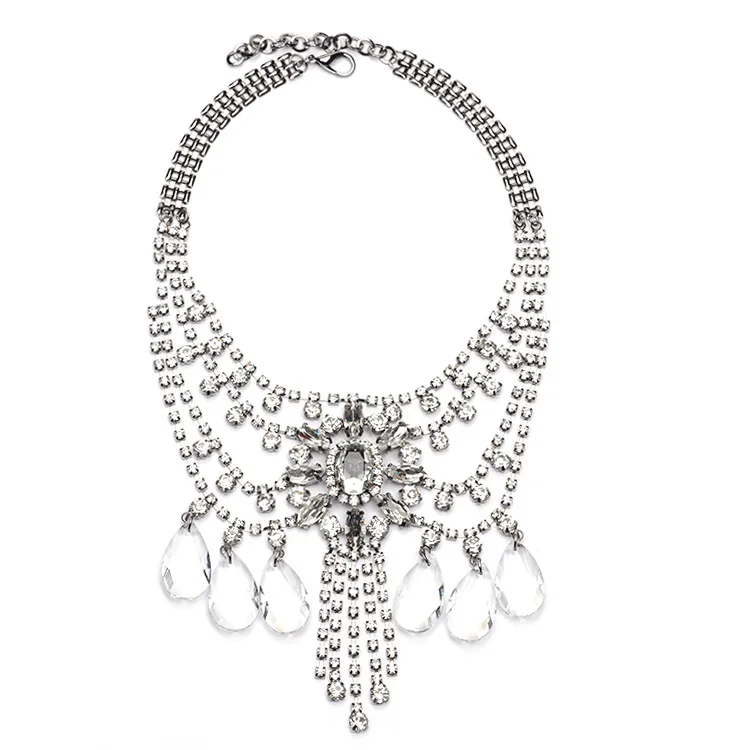 2016 New fashion accessories women multi-layered tassels Droplets Rhinestone Crystal Statement Collar Necklaces &amp pendants | Украшения и
