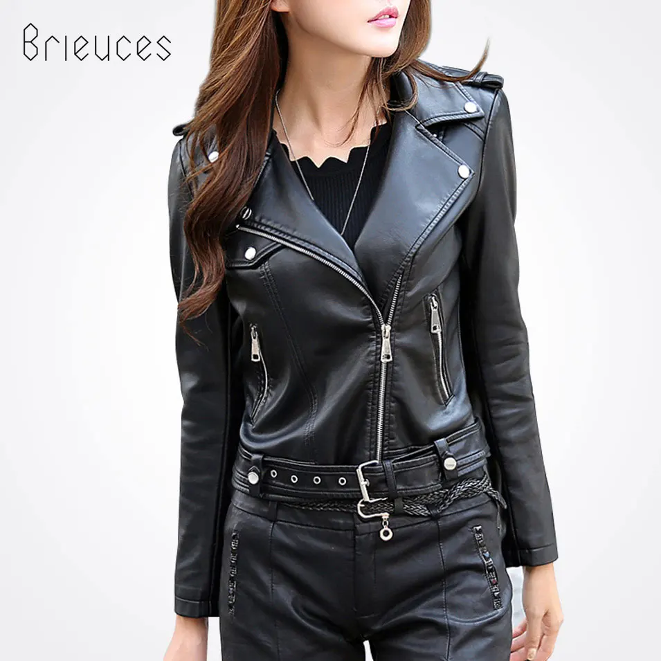 Brieuces 2017 Spring And Autumn Women Leather Coat Female Slim Plus Size S-3XL Fashion Jacket Women's Outerwear | Женская одежда