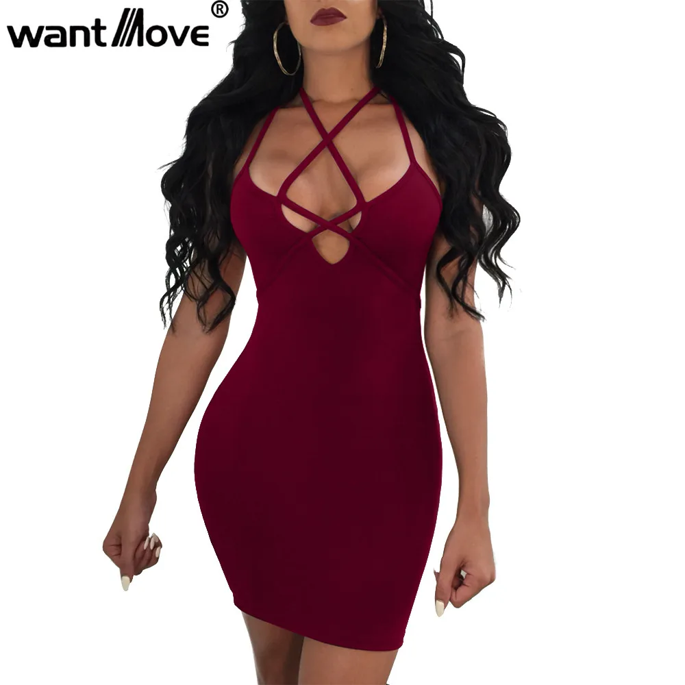 Летнее модное платье Wantmove 2018 сексуальное мини на шнуровке без рукавов женские