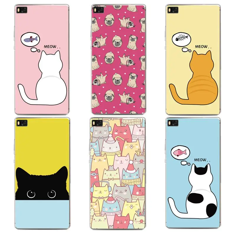 Cartoon Cat Soft Clear TPU Phone Case For huawei P10plus P8 P9lite honor 3c 4c 6a 7 8 9 5c Coque Cute Dog Cover Free Shipping | Мобильные