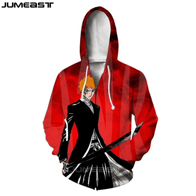 Jumeast бренд для мужчин/для женщин 3D печатных мультфильм Аниме Bleach куртка с длинными рукавами спортивный пуловер модные кепки капюшоном толстовки на молни