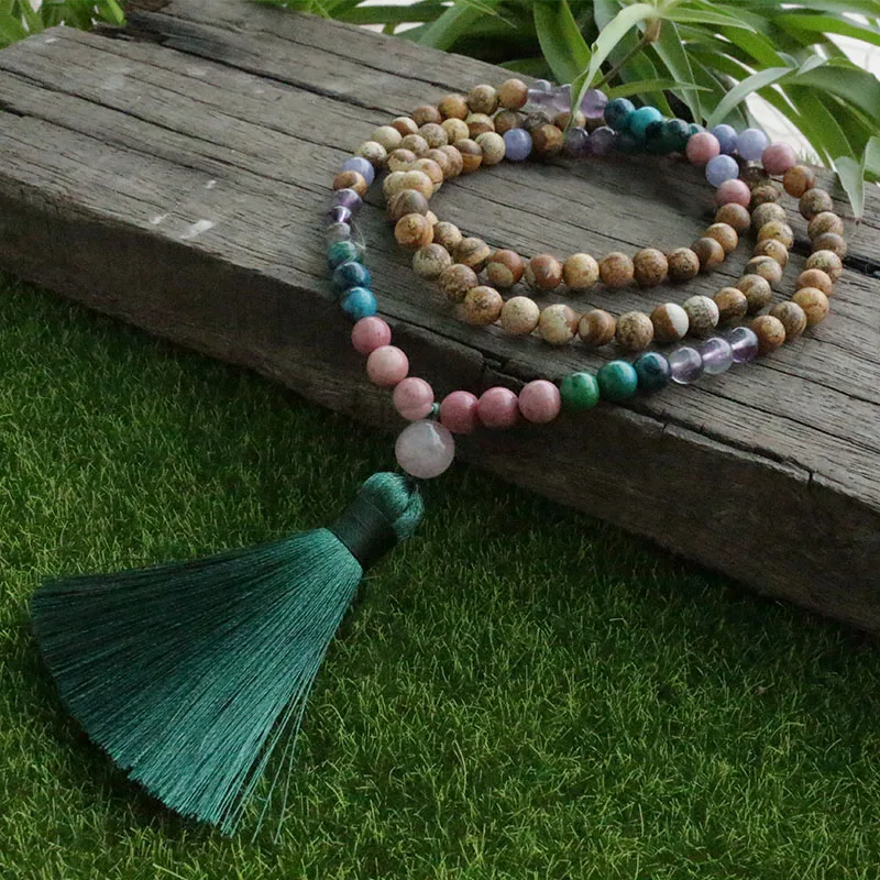 8 мм изображение камня и бусы из родорозита ожерелье помощь Find yourself JaPaMala 108 шарик