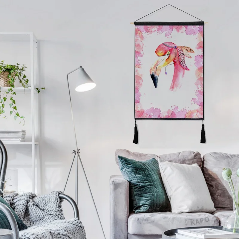 Simple Tropical Plant Theme Flamingo Hanging Decorative Painting Tapestry Nordic Style Background Wall Home Decor | Дом и сад