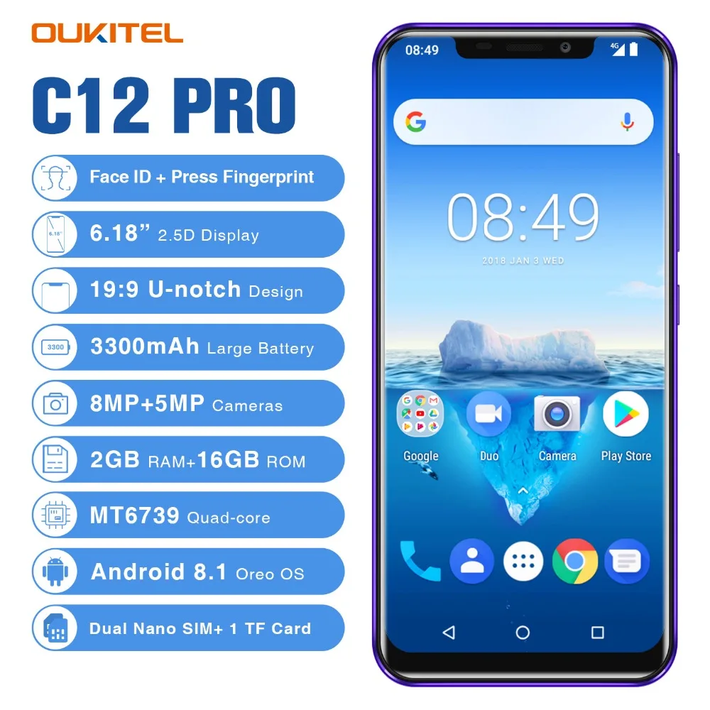 OUKITEL C12 Pro смартфон с диагональю 6 18 дюйма Android 8 1 ОЗУ 2 Гб ПЗУ 16 ГБ 3300 мАч|Смартфоны| |