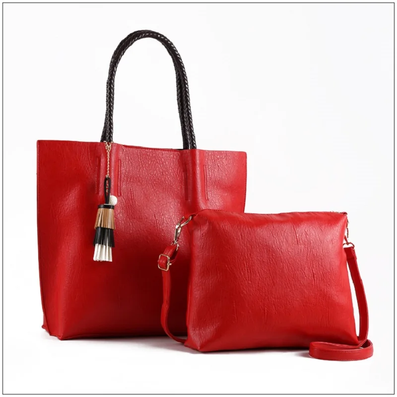 

casual tote bag big capacity ladies hand bags tassel pu leather women handbags Crossbody bags for women2019 2pc set bags lady