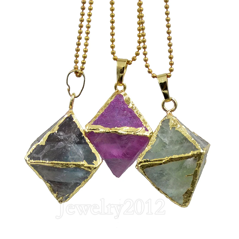 5 компл./упак. Природные драгоценного камня флюорит ромб Рейки Исцеление подвеска