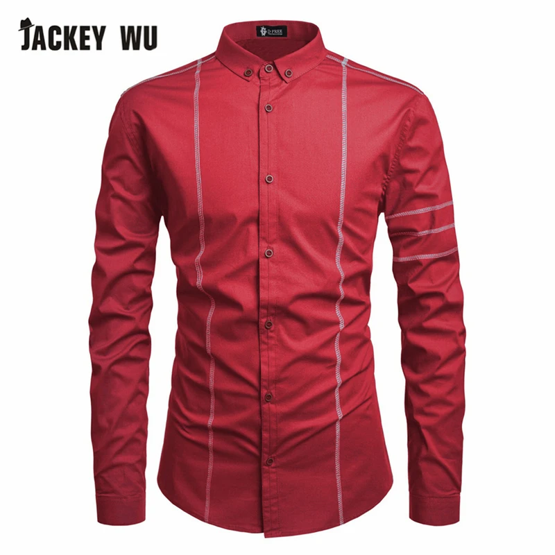 JACKEYWU Brand Dress Shirts Men 2019 Korean Fashion Line Stitch Long Sleeve Casual Shirt Cotton Business White Camisas Masculina | Мужская