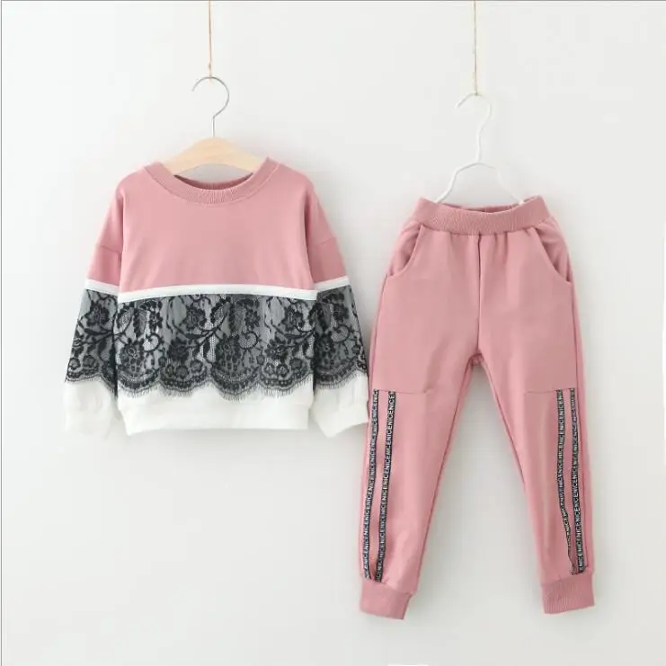 Autumn and Winter 2019 New Kidsɽress Dress Girls' Lace Stitching Sanitary Suit Alphabetic Pants Kids'Two-piece | Детская