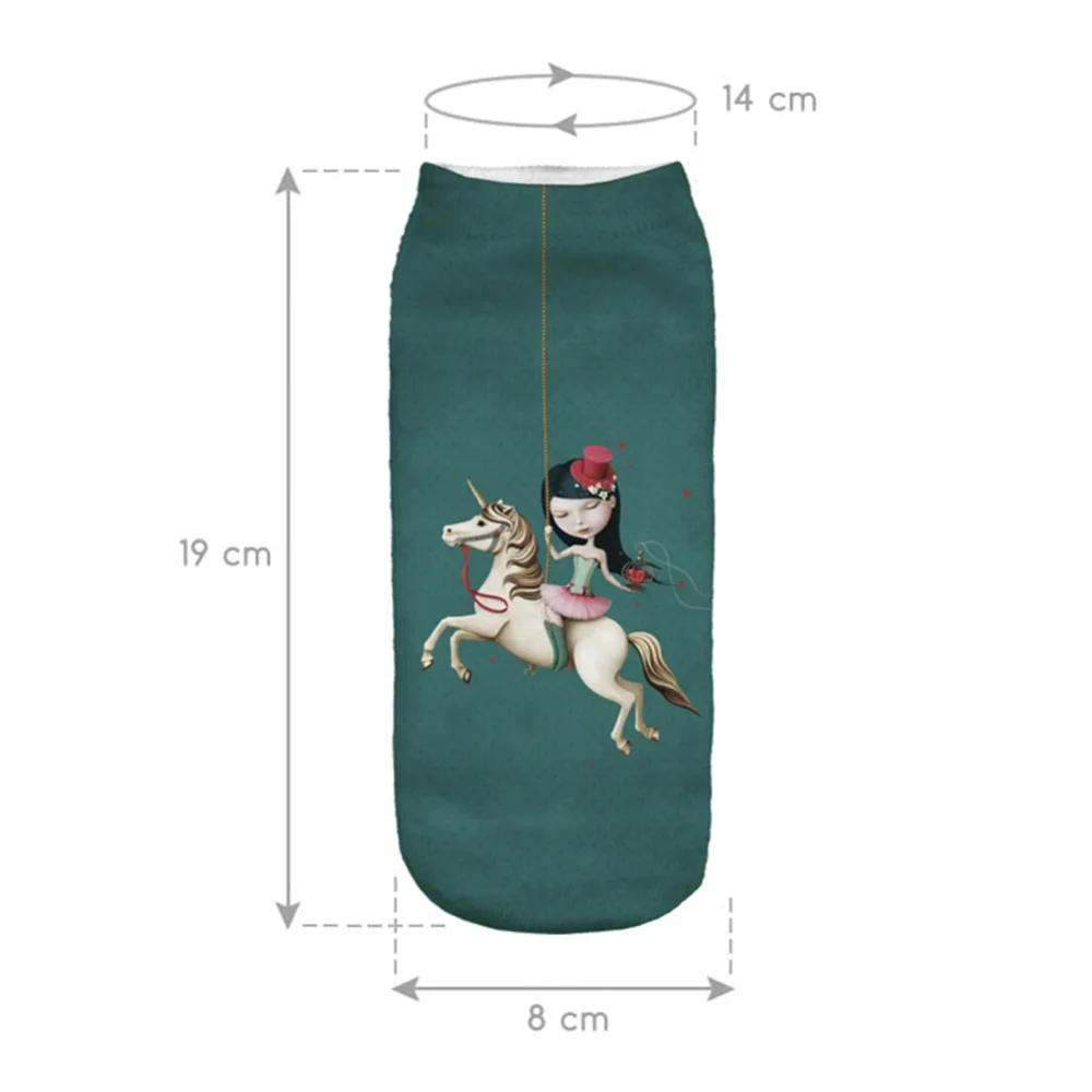 Мягкие зеленые носки повседневные милые 3D темно с принтом единорога женские
