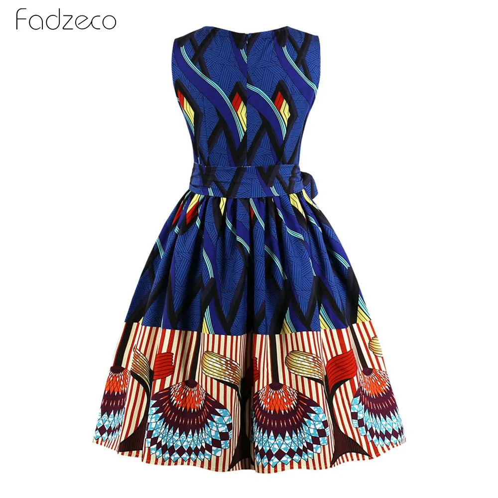 Fadzeco 2019 Новые африканские платья для женщин круглый вырез ТРАПЕЦИЕВИДНОЕ Мини