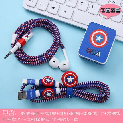 Мультфильм USB Зарядное устройство кабель протектор Набор «сделай сам» с устройство для сматывания шнура питания и зарядные наклейки спиральный usb-шнур с зарядным устройством для Iphone для OPPOA59s A57 A37 A77 - Цвет: style13