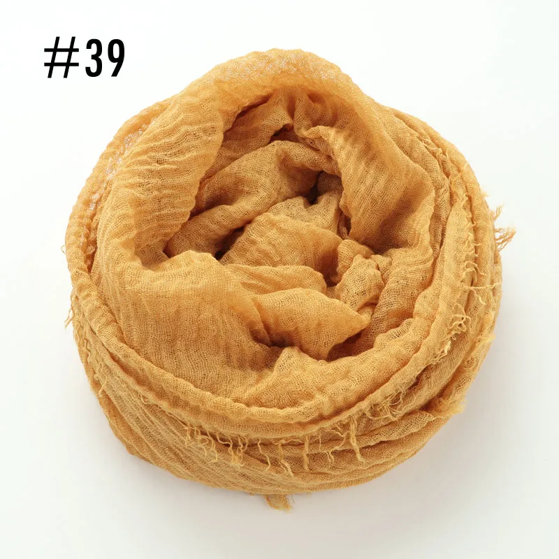 39 yellow Цельный женский шарф хиджаб с морщинами, большие размеры, ислам, шаль, головной убор, мягкий длинный мусульманский шарф с потертостями, хлопок, простой хиджаб - Цвет: 39 yellow