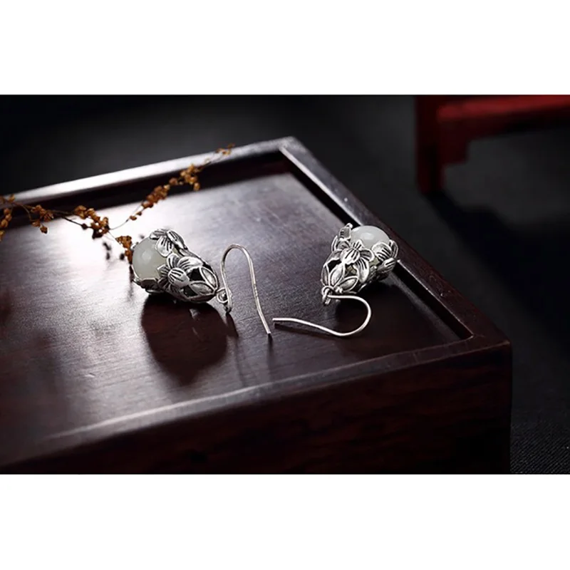 925 Sterling Silver Earrings For Women Natural Jade Plum Blossom Drop Wholesale Lots Bulk Jewelry | Украшения и аксессуары