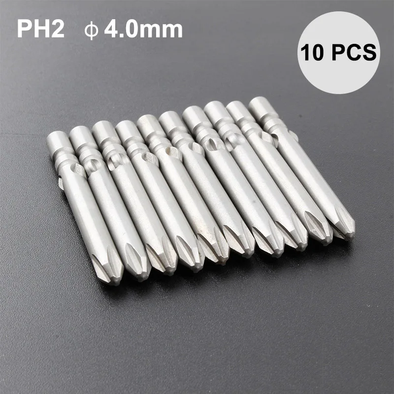 PH2 4.0mm 40 мм 10 шт. PH0-PH2 головка электрической отвёртки набор сверл Круглый хвостовик Магнитный S2 легированная сталь для поперечной головки Torx 1,2 мм~ 4,0 мм - Цвет: PH2 4.0mm
