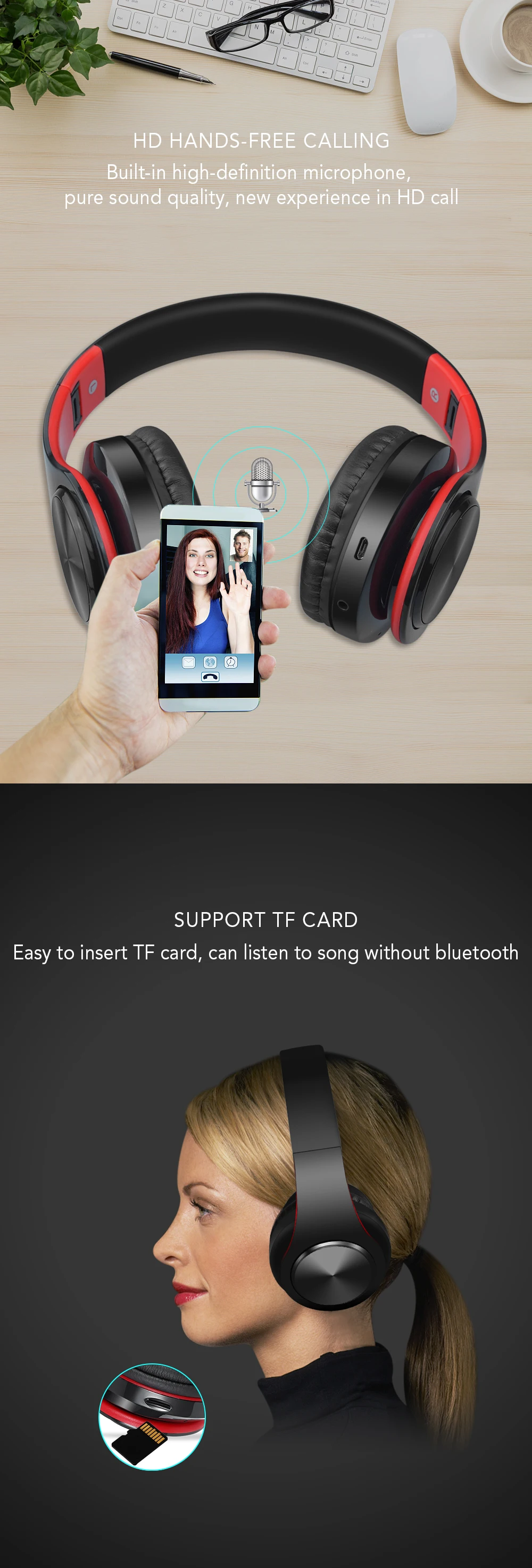 Беспроводная bluetooth-гарнитура, sd-карта, музыкальная игровая гарнитура, Бас-гарнитура, портативная зарядная гарнитура для всех bluetooth-устройств