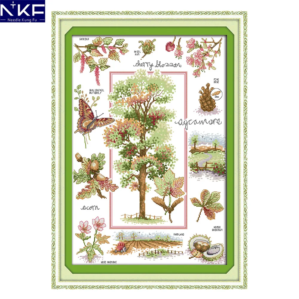 

NKF Botanical Garden Cross Stitch Pattern 11CT 14CT Painting Cross Stitch Set for Embroidery Stamped Kits Home Decor Needlework