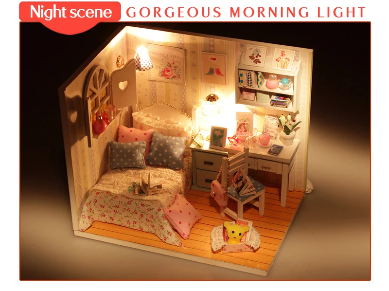 DIY деревянный розовый дом для девочек Gogeous Moring Ligh с мебели DIY миниатюрная кровать стол кукольный домик для девочек детские игрушки на день рождения подарки