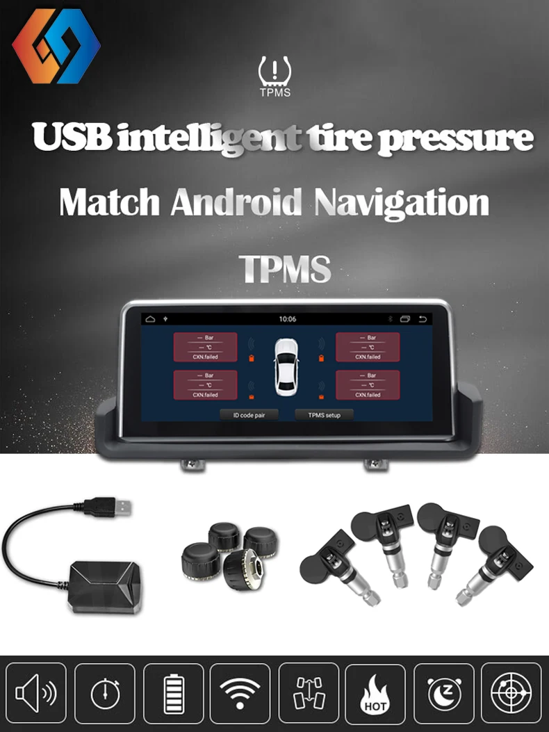 Android TPMS автомобильные USB датчики давления в шинах внутренние или внешние чувствительные с беспроводной передачей сигнализации