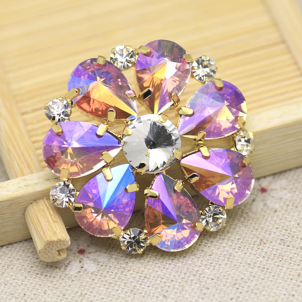 Красочные кристалл AB пришить горный хрусталь круглые стразы в форме цветка