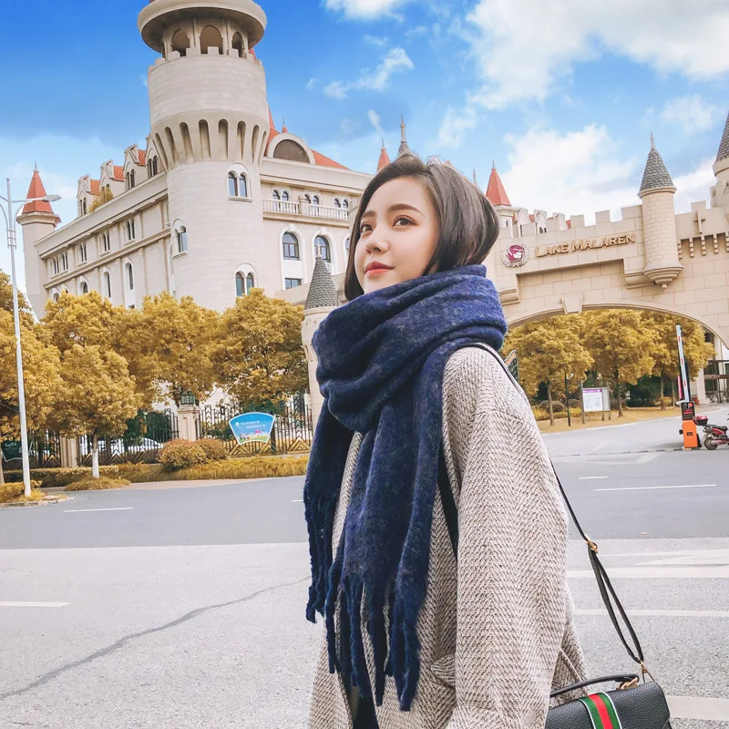 New arrival fashion temperament high quality knit comfortable warm thick scarf women tassel big outdoor windproof sweet shawl |