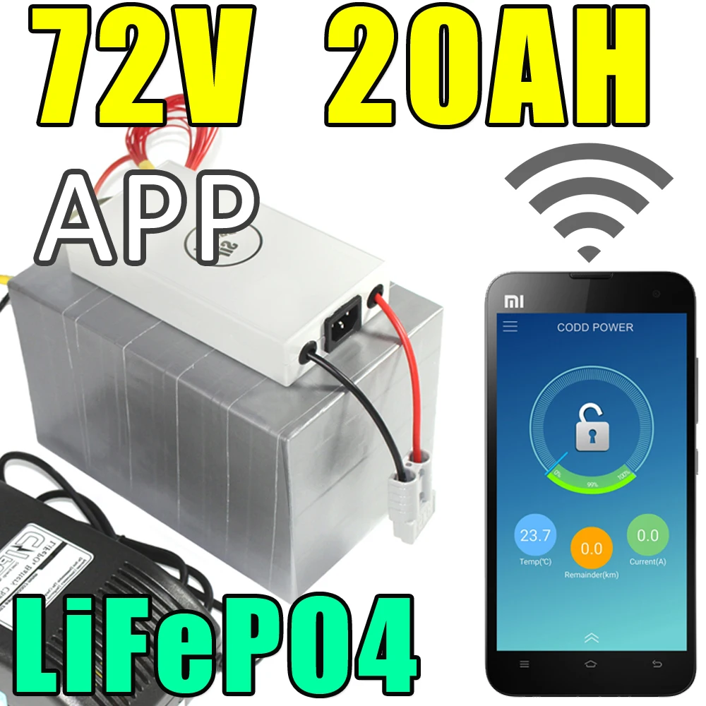 72v 20ah lifepo4 батарея приложение дистанционное управление Bluetooth Солнечная энергия