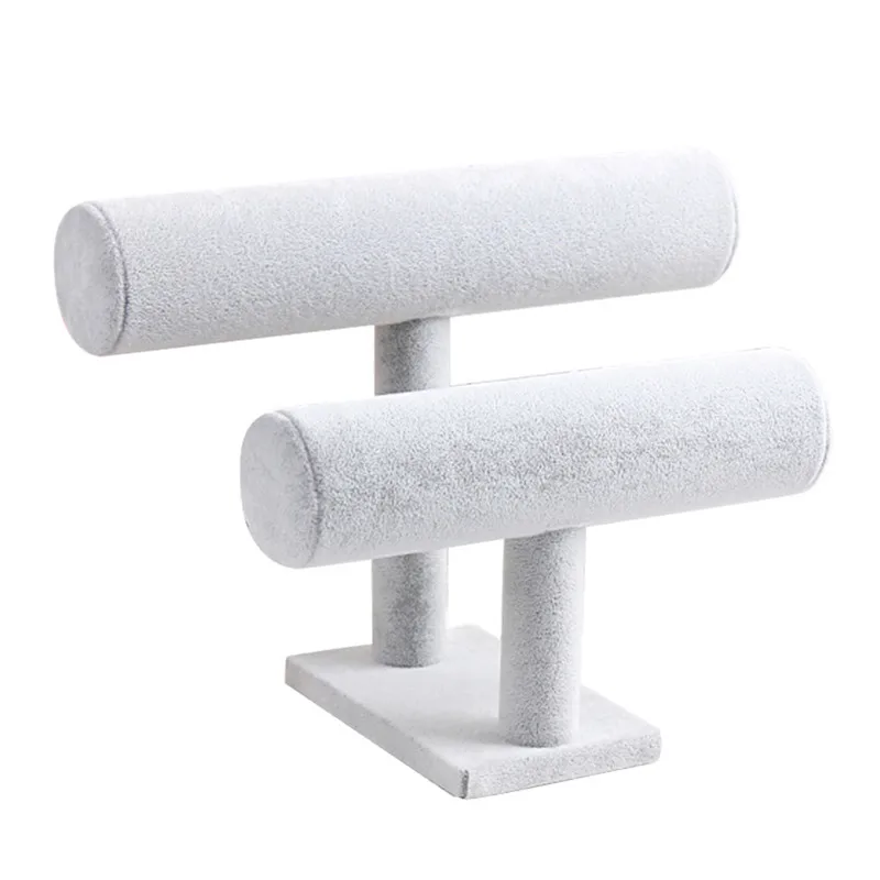 Quality 2 Tiers T-Bar Velvet Bangle Bracelet Watch Holder Jewelry Display Stand Gray Plush Displaying Bar New Supply#B10
