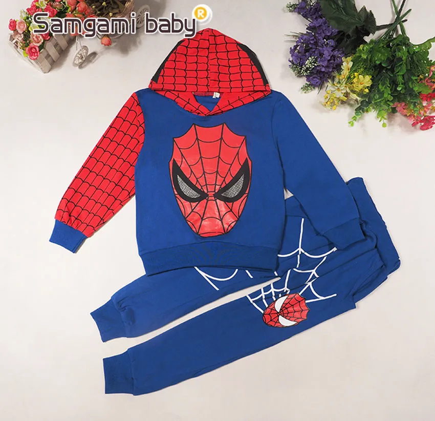 Blue-long sleeve Samgami Baby с изображением Человека-паука из комиксов Marvel; Детские Детский костюм костюмы 2 шт. в комплекте носить спортивные Костюмы куртка+ комплект со штанами - Цвет: Blue-long sleeve
