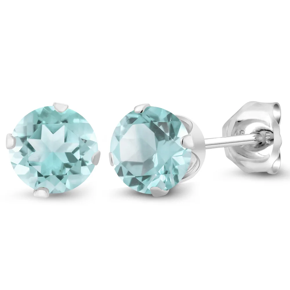 GemStoneKing женские 925 пробы серебряные серьги, камень по месяцу рождения, 5 мм, натуральный голубой топаз, круглые серьги-гвоздики