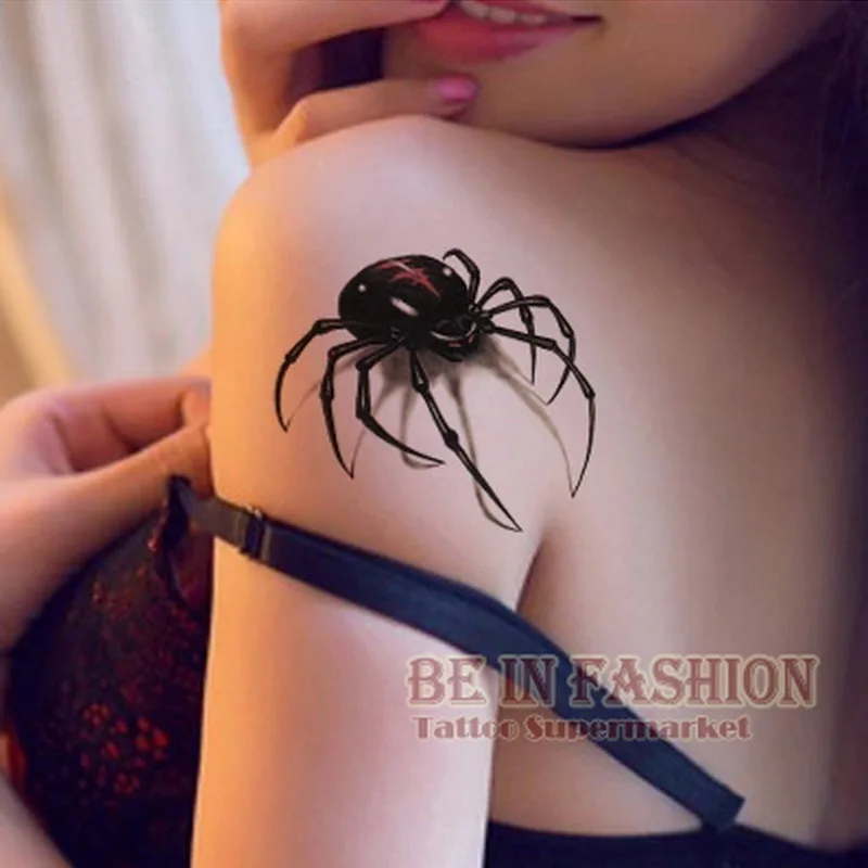 

3d waterproof temporary tattoo stickers Black Spider designs Flash Temporary Tatoo fake 1sheet small neck tattoos Body Art QS054