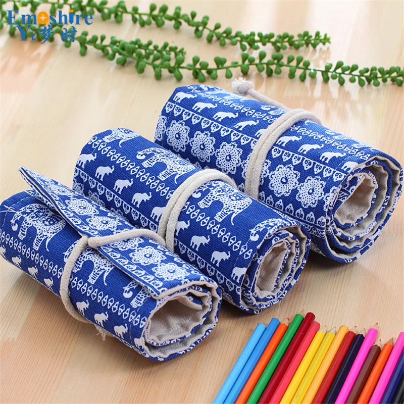 

School Pencil Case National Canvas Holes Roll Up Pencil Bag Portable Pencil Box Pencilcase Curtain Pencils Beauty Escolar B149