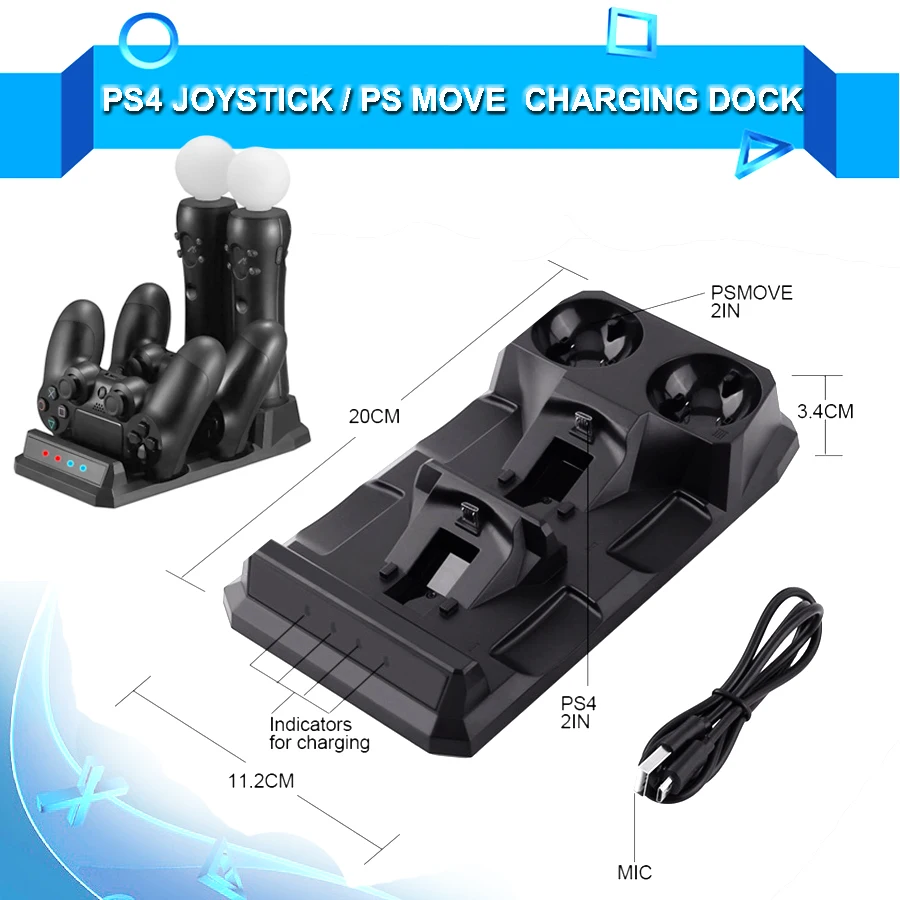 Station de charge pour console Sony Playstation 4 Slim Pro  contrôleur PS Move  Joystick