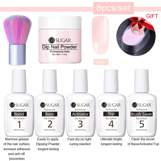 8pcs set7 Ur Sugar 8 шт./компл. погружения ногтей Блеск порошок Наборы градиент французский гвоздь натуральный Цвет голографическая пигмента сухой без лампы для лечения - Цвет: 8pcs set7