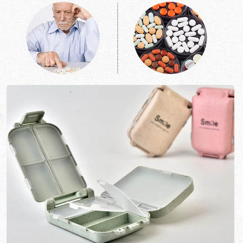 New Storage Boxes Bins Portable 8-cell Medicine Box Wheat Fiber Multi-small Pill Collapsible First Aid Kit | Дом и сад