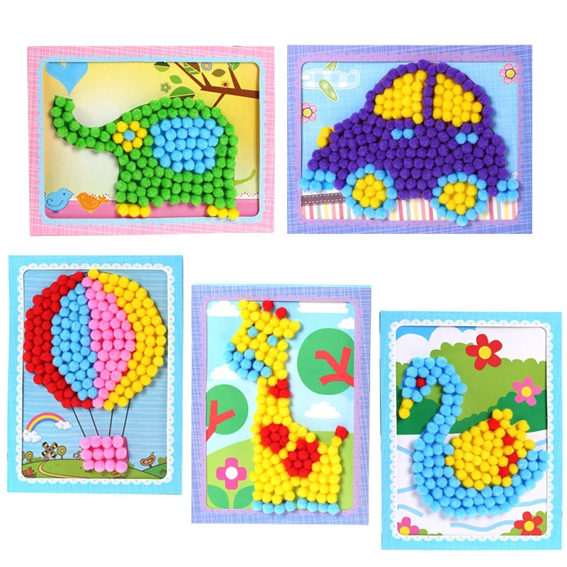 1Pcs Kid Creative 3D DIY Multi-color Plush Ball Painting Stickers Children Educational Handmade Cartoon Puzzles Crafts Toy | Игрушки и