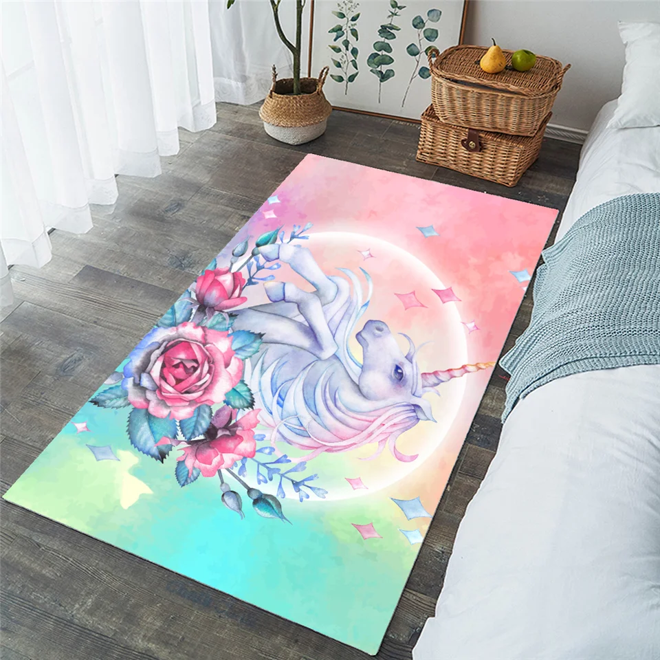 BeddingOutlet Unicorn Bedroom Carpets Cartoon Area Rug for Living Room Floral Girly Floor Play Mat 152x244 Dropship | Дом и сад