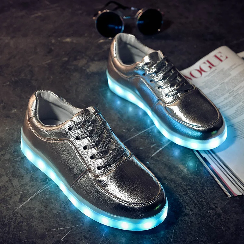 Boys LED Luminous Shoes Casual Girl Light Up Kids 7 Colors Simulation Sole USB Charging Glowing Adult Men Women Children Sneaker | Детская