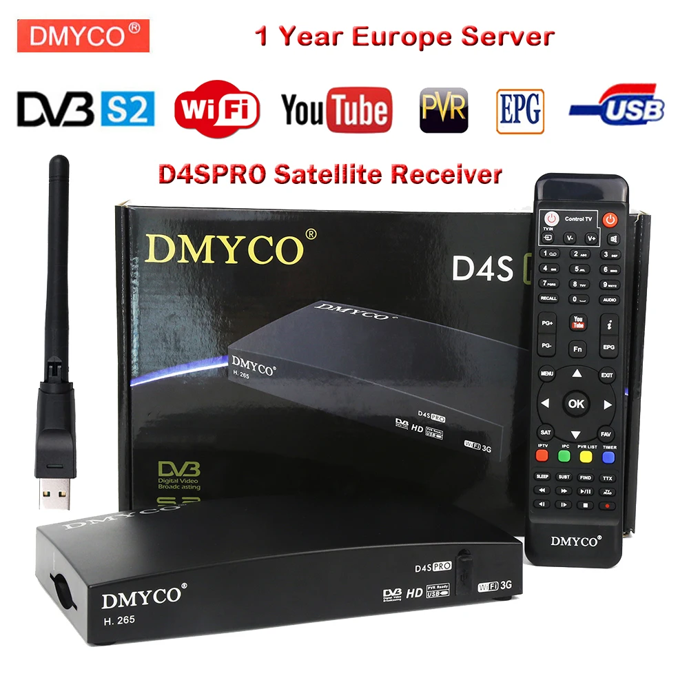 D4SPro спутниковый ресивер DVB S2 Full 1080P ТВ тюнер с USB WIFI BissKey Newcamd Youtube Powervu 1 год Европа 7