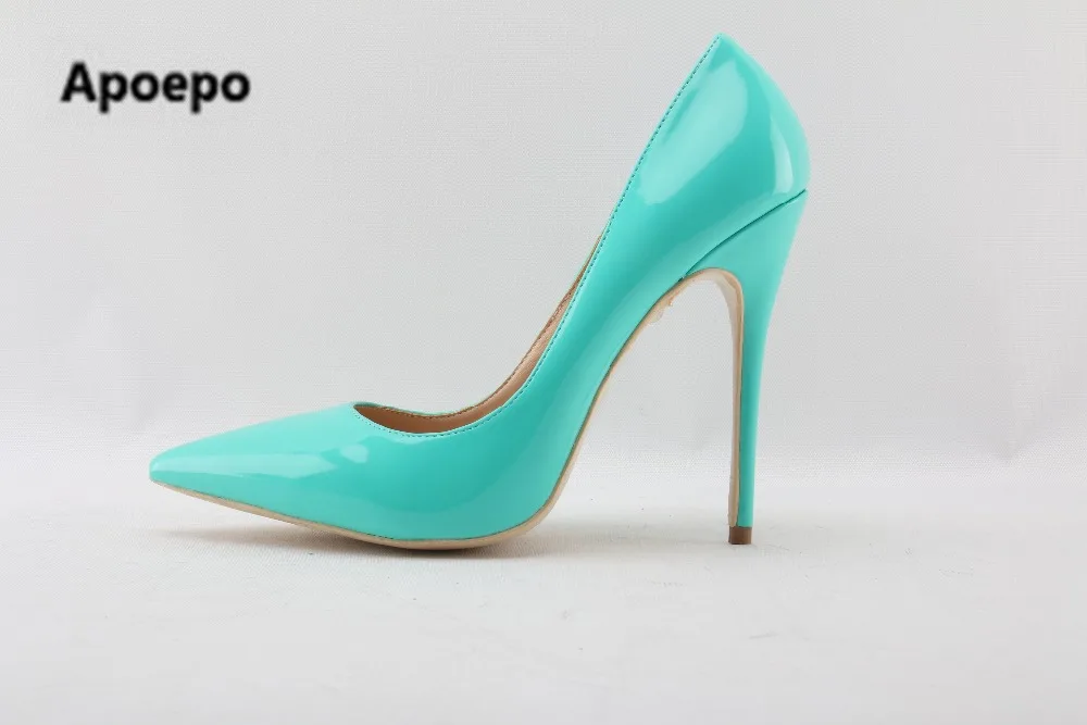 

Newest brand shoes women blue Patent leather sexy pumps pointed toe high heels shoes women drop shipping dress shoes plus size
