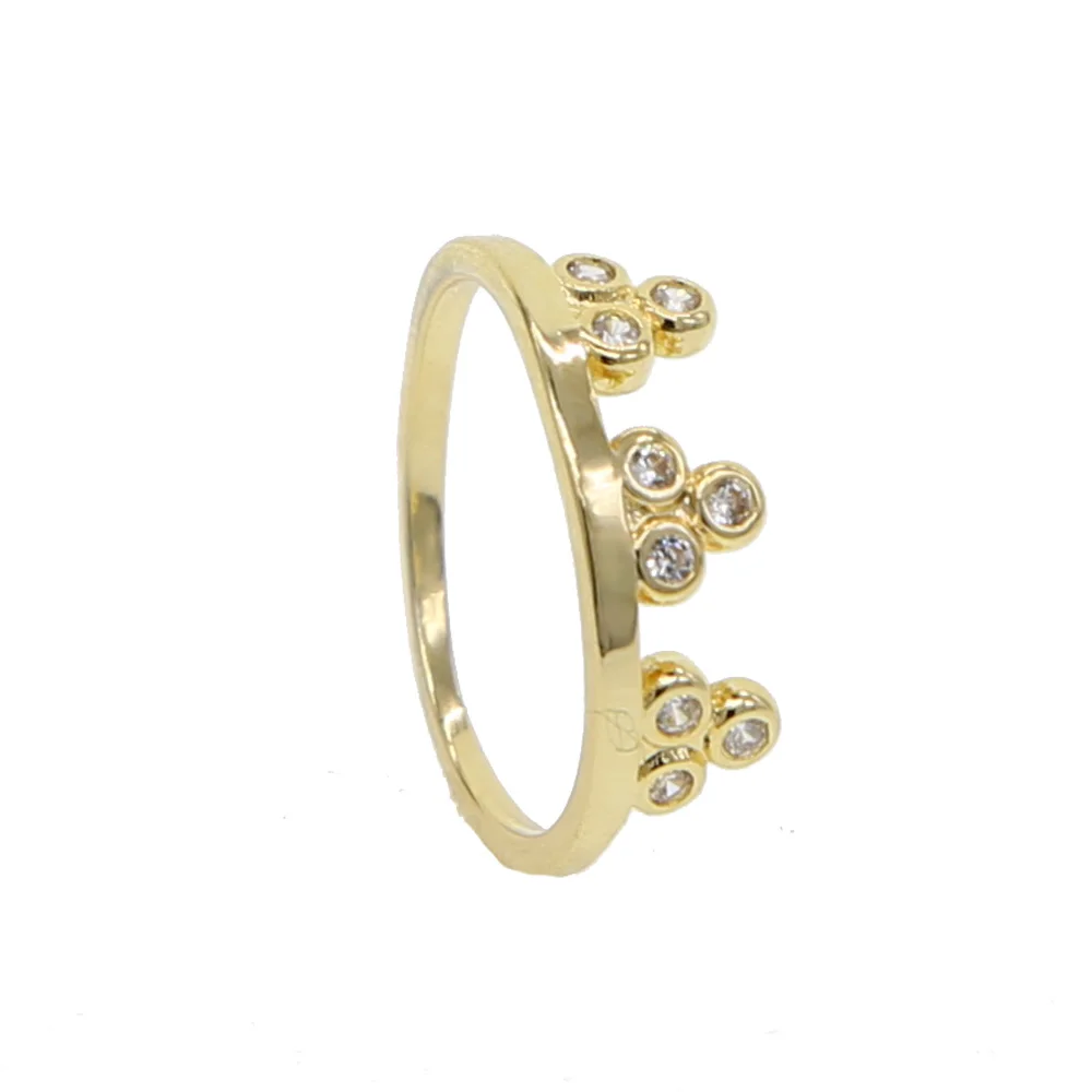lovely cheap high quality jewelry gold filled three cz triangle minimal girl women gift size 6 7 crown simple ring wholesale | Украшения и