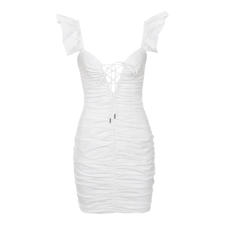 Женское платье без бретелек Liser Белое Облегающее Платье на шнуровке вечерние