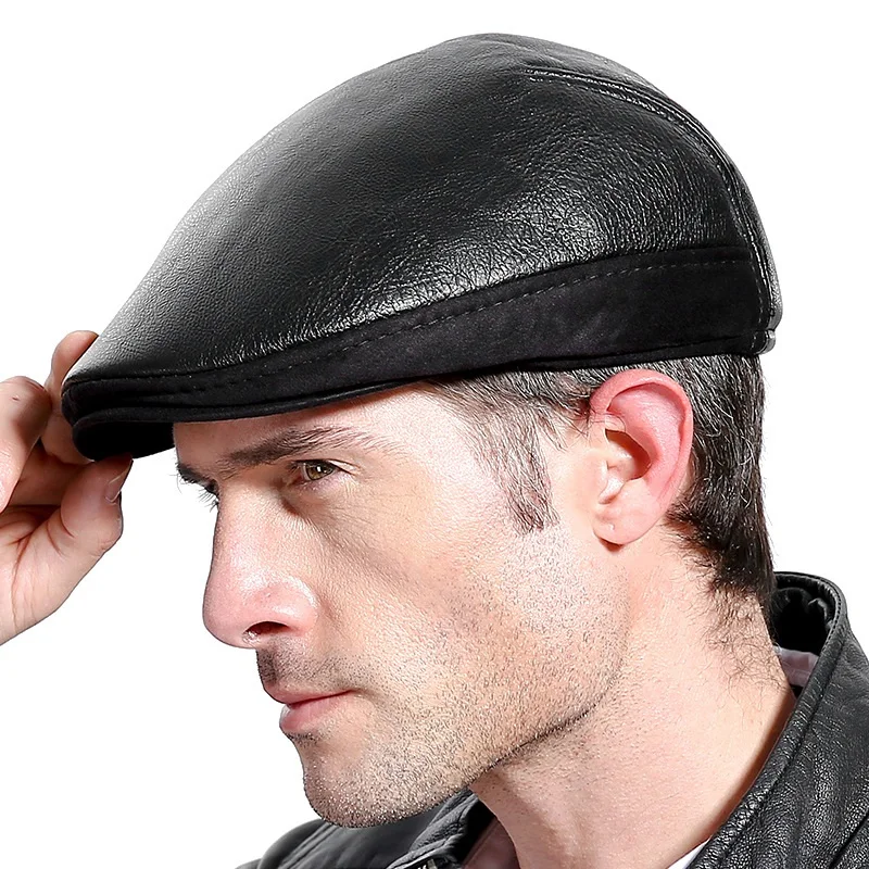 2017 Новый стиль зимние мужские теплые шапки бейсболки из натуральной кожи береты