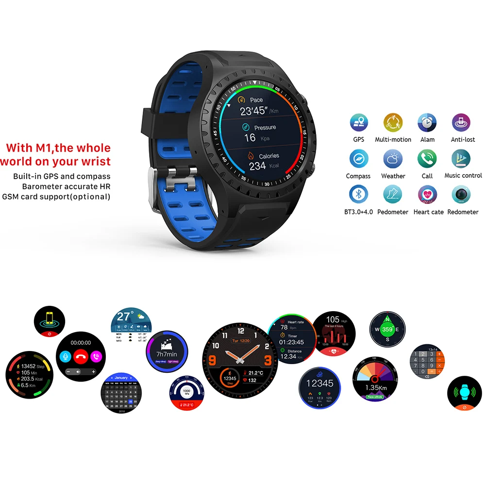 M1 Bluetooth профессиональный мульти спортивный режим барометр наружные часы монитор