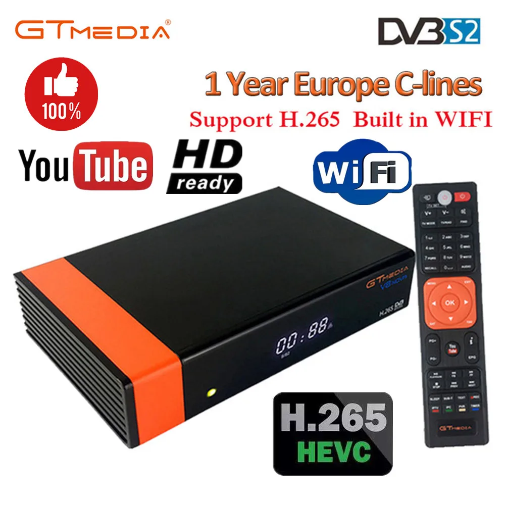 GTmedia V8 Nova встроенный WiFi DVB-S2 Freesat V9 Super H.265 спутниковый ТВ приемник PowerVu с Европой 7 линий в течение 1 года
