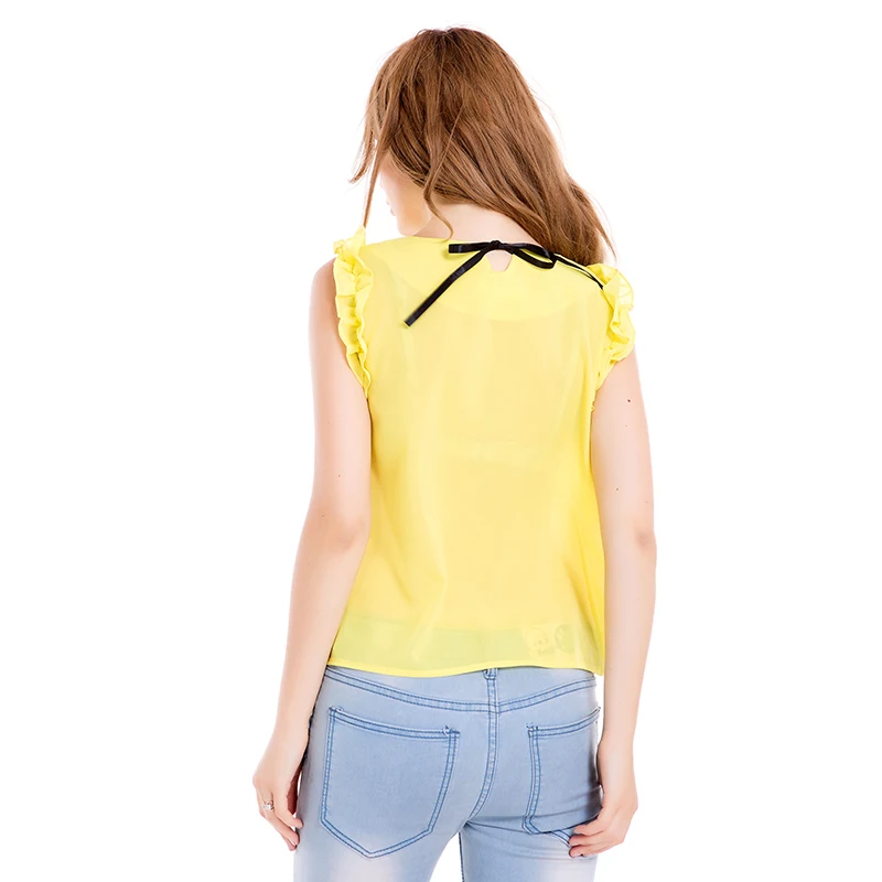 S-XXL New 2015 Women's O Neck Lotus Leaf Pullover Lace Bow Chiffon Shirt Tops Summer Blouse Plus Size Female Blouses |