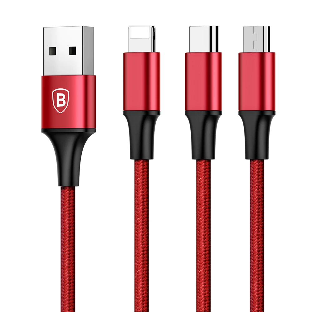 3A Быстрая зарядка кабель 3 в 1 Micro USB/8 Pin/Тип C передачи данных для iPhone android Зарядное