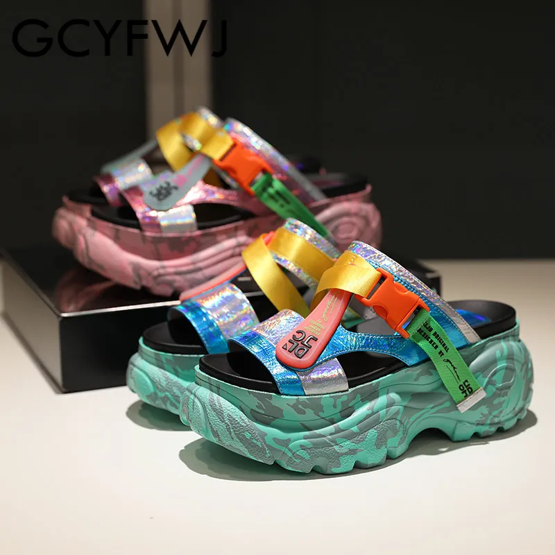 GCYFWJ/ г.; Летние разноцветные уличные модные повседневные шлепанцы; женская пляжная обувь высокого качества; женские уличные сандалии на платформе; Новинка