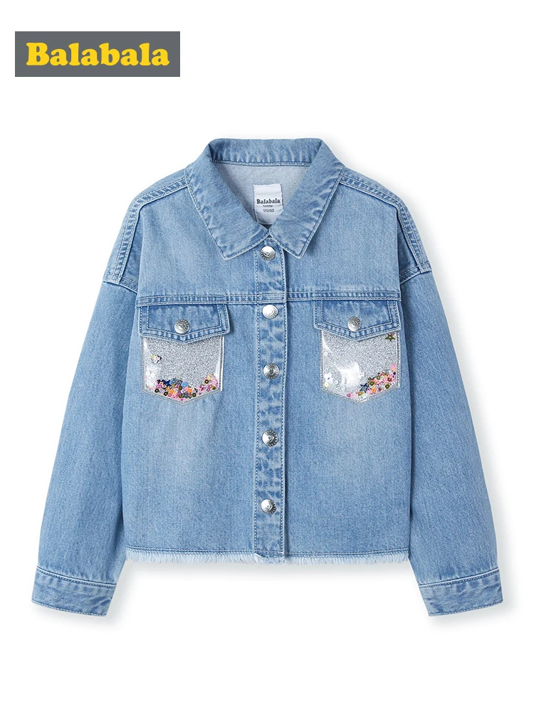 Balabala Kids Girls Contrasting Denim Jacket with Destruction Jean Children Toddler Girl Spring Autumn Clothes | Детская одежда и