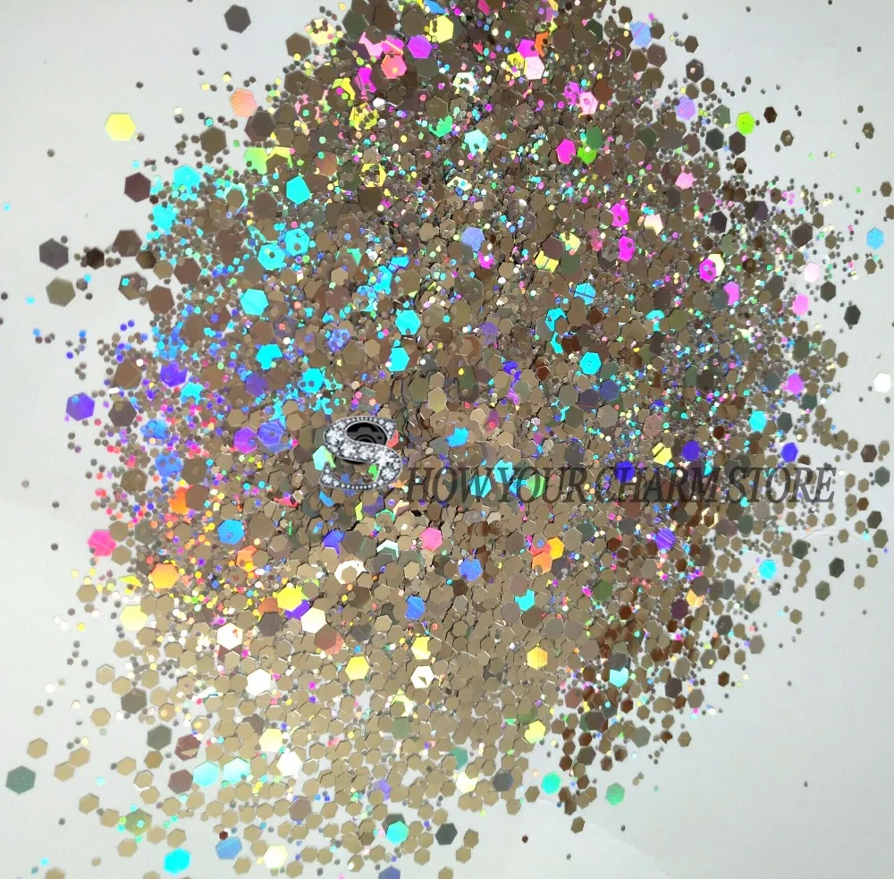 Hexagon shape Glitter Solvent Resistant Holographic Silver Colors Hexagon shape Glitter for Nail Polish Acrylic and DIY supplies