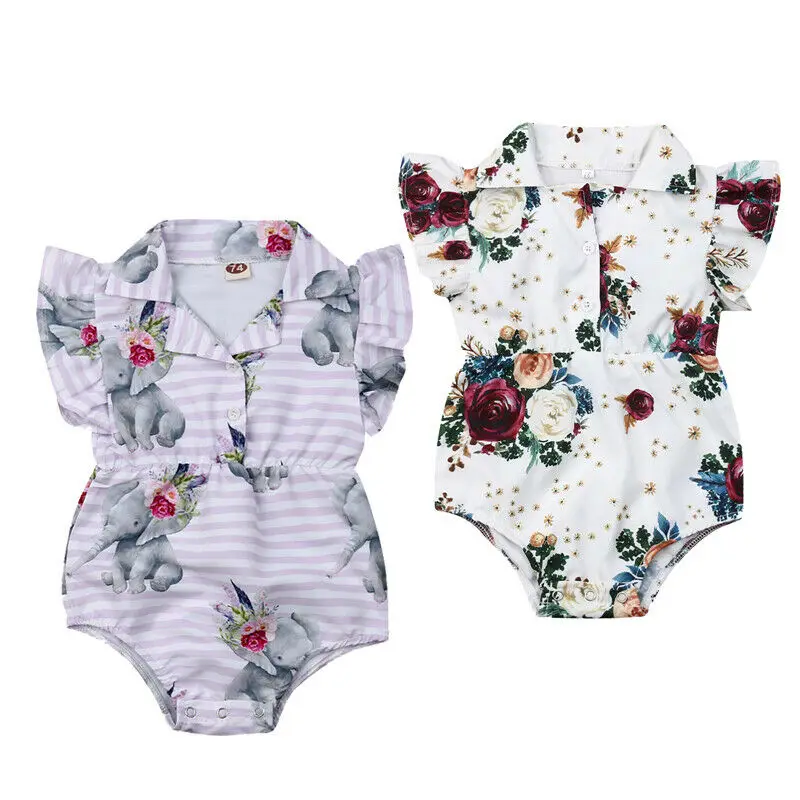 Новый Детский комбинезон с цветочным рисунком для маленьких девочек летний